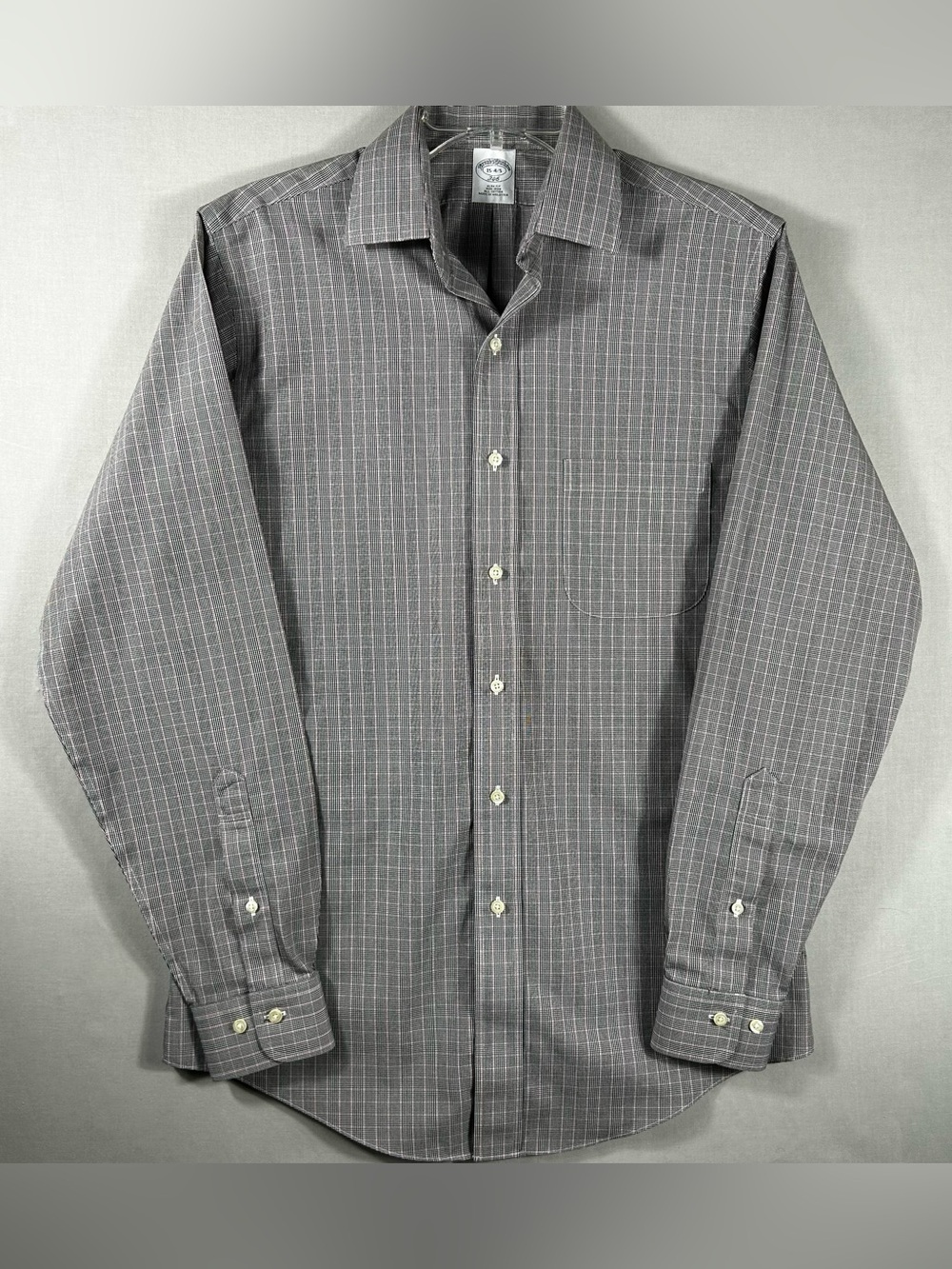 Brooks Brothers Shirt Men's 346 Size 15-4/5 Black, Red, Gray Plaid Long Sleeve